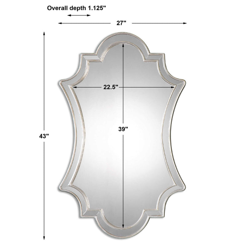 Uttermost Elara wall mirror with antiqued silver finish, showcasing a decorative framed design for elegant wall decor.