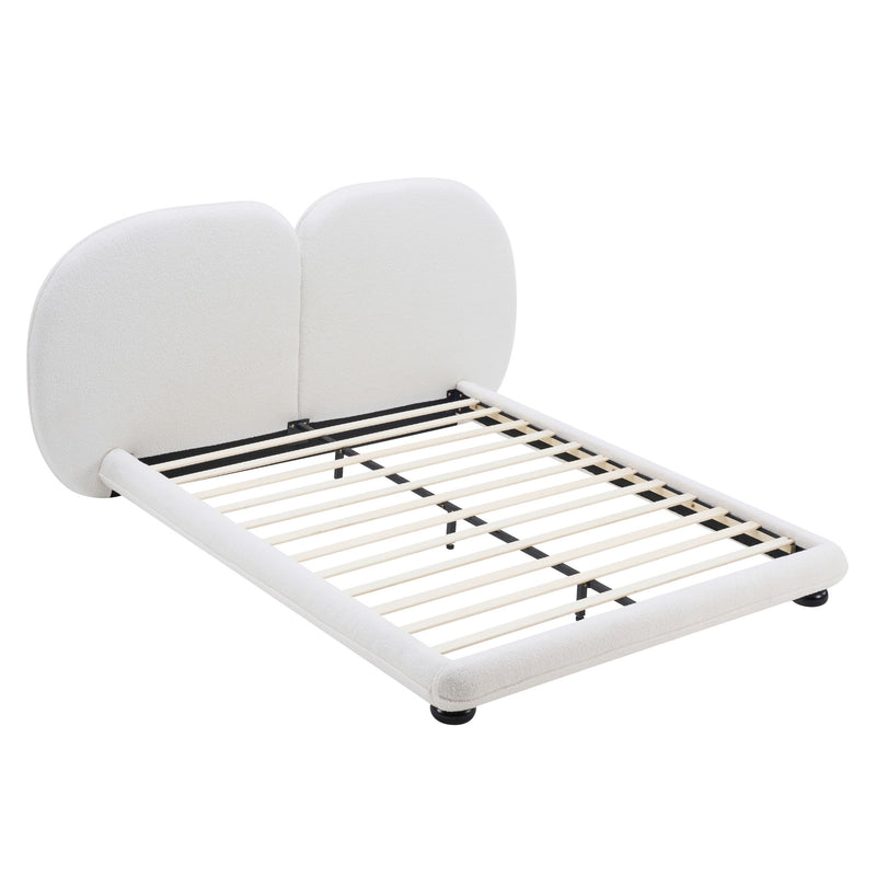 Queen Size Upholstered Platform Bed Frame With Split Headboard - White