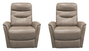 Pair of Parker Living Gemini 33.5-inch swivel glider recliner chairs in soft fabric, showing plush seats and modern design.