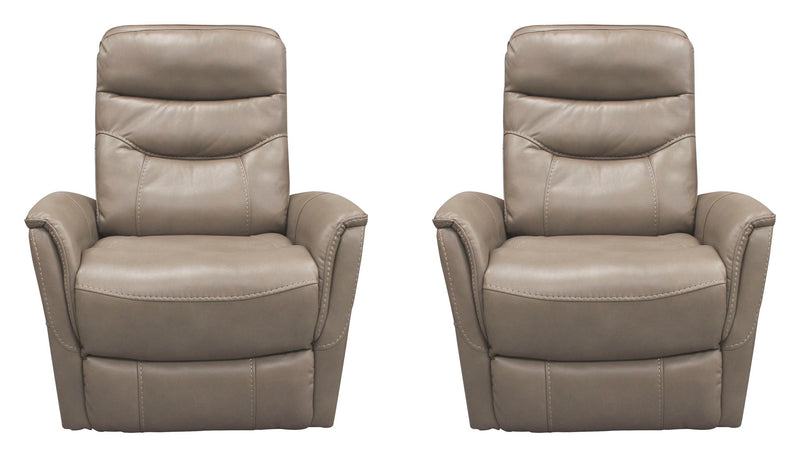 Pair of Parker Living Gemini 33.5-inch swivel glider recliner chairs in soft fabric, showing plush seats and modern design.