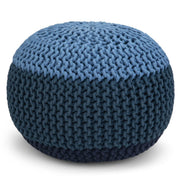 Simpli-Home Nikki handcrafted hand-knit round accent pouf in neutral tones, soft textured fabric for stylish seating or decor.