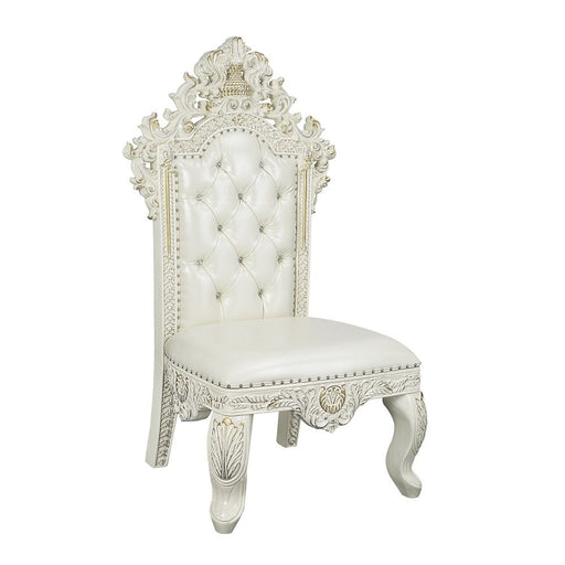 Adara - Side Chair (Set of 2) - Pearl White Synthetic Leather & Antique White - R&R Furniture Gallery (Fountain Valley, CA)