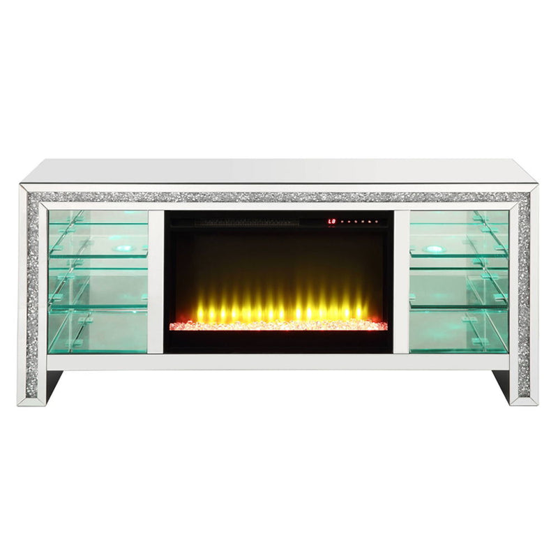 Noralie - 28" TV Stand With Fireplace & LED - Mirrored & Faux Diamonds - R&R Furniture Gallery (Fountain Valley, CA)