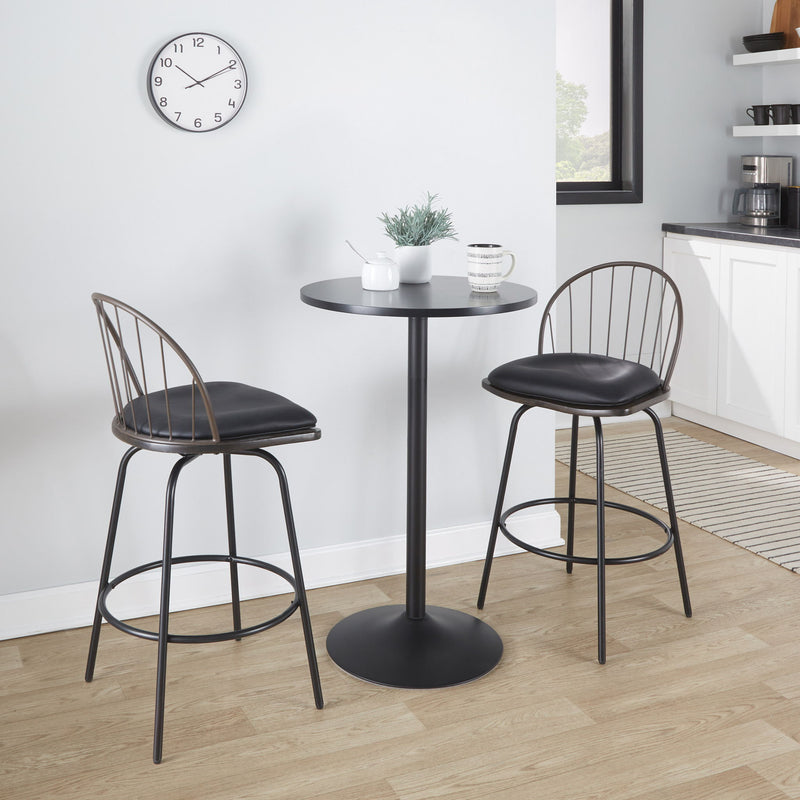 Set of two Lumi Source Riley Claire farmhouse counter stools with swivel, round footrest, and fixed height design.