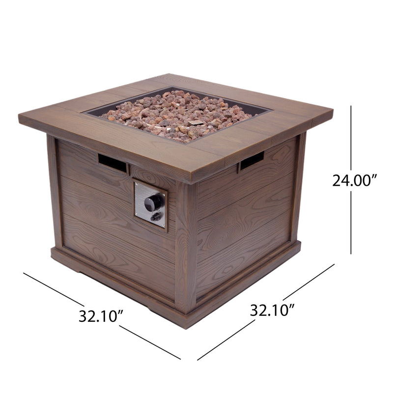 Outdoor Patio Square Gas Burning Mgo Fire Pit, Tank Inside, 40000 Btu - R&R Furniture Gallery (Fountain Valley, CA)