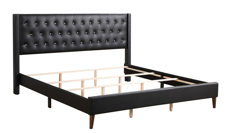 Contemporary upholstered bed by Glory Furniture with a spacious design, featuring a plush headboard in a stylish bedroom setting.