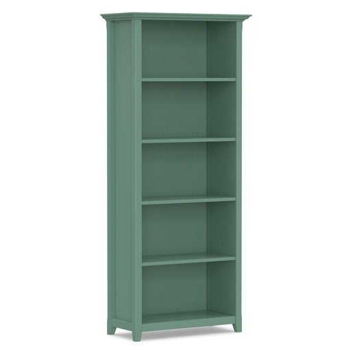 Handcrafted Amherst 5-shelf bookcase by Simpli-Home with wooden shelves and sturdy frame for stylish storage and display.