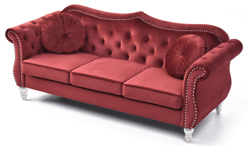 Glory Furniture Hollywood stationary sofa with plush cushions and modern design, shown in a cozy living room setting.