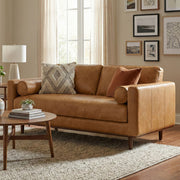 Simpli-Home Morrison upholstered stationary sofa with plush fabric and cushioned armrests, ideal for living room seating.