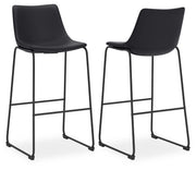 Set of two Signature Design by Ashley Centiar upholstered barstools with cushioned seats and wooden legs, ideal for kitchen or bar area.