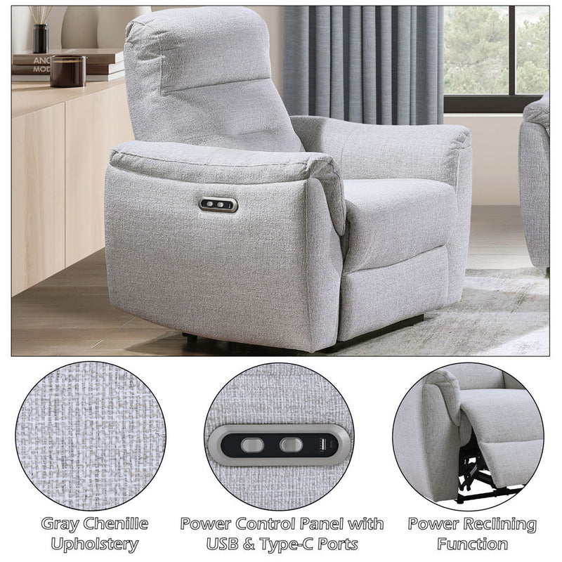Eastre - Power Motion Recliner With USB Port - Beige Chenille - R&R Furniture Gallery (Fountain Valley, CA)