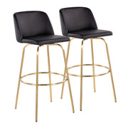 Lumi Source Toriano black contemporary fixed height barstools with swivel seats and round footrests, set of 2.