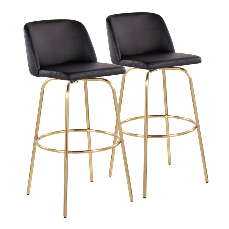 Lumi Source Toriano black contemporary fixed height barstools with swivel seats and round footrests, set of 2.