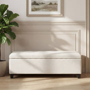 Noble House upholstered storage ottoman bench with cushioned top and interior storage, in a neutral fabric finish.