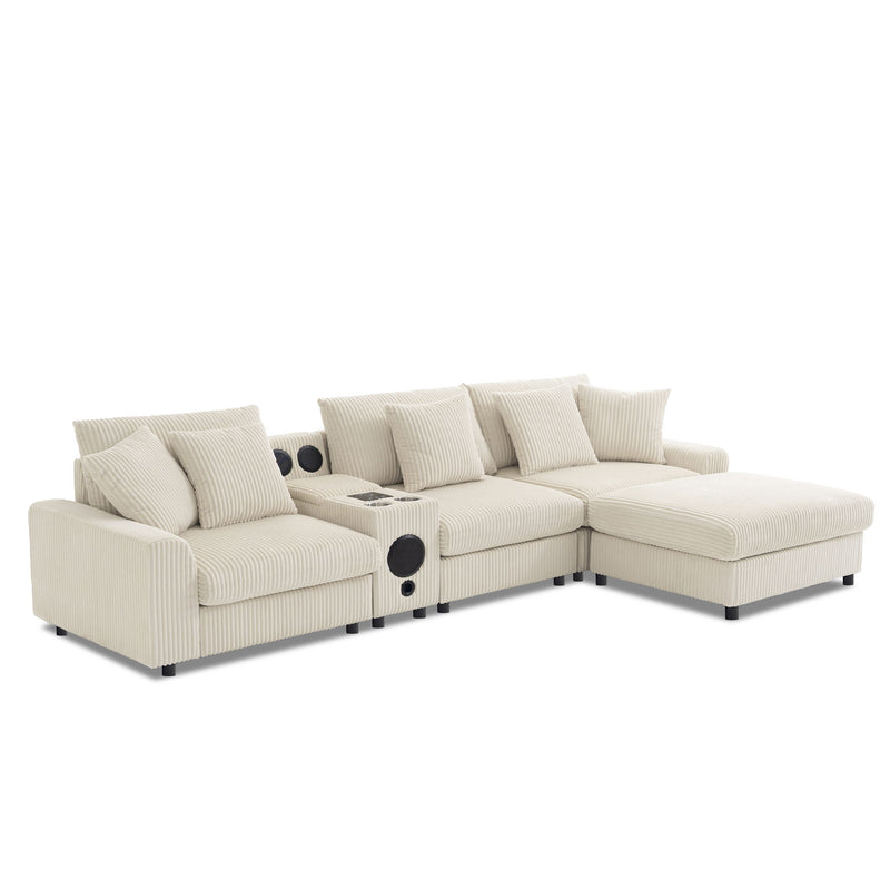 Sectional With tooth Speakers L Shaped Couch With Console USB Charger, Cup Holders Storage Ottoman Deep And Wide Seat Cloud Sofa - R&R Furniture Gallery (Fountain Valley, CA)