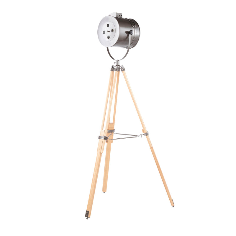 Lumi Source Ahoy industrial floor lamp in natural and antique finish with a tall, adjustable metal design and exposed bulb.
