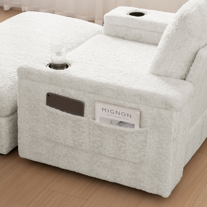 Oversized Chaise Lounge Indoor Rabbit Fur Sofa Bed With Storage Ottoman And Armrests Cup Holders With Deep Seat - R&R Furniture Gallery (Fountain Valley, CA)