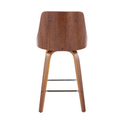 Lumi Source Gianna mid-century modern counter stool set with swivel, square footrest, and sleek design in a natural wood finish.
