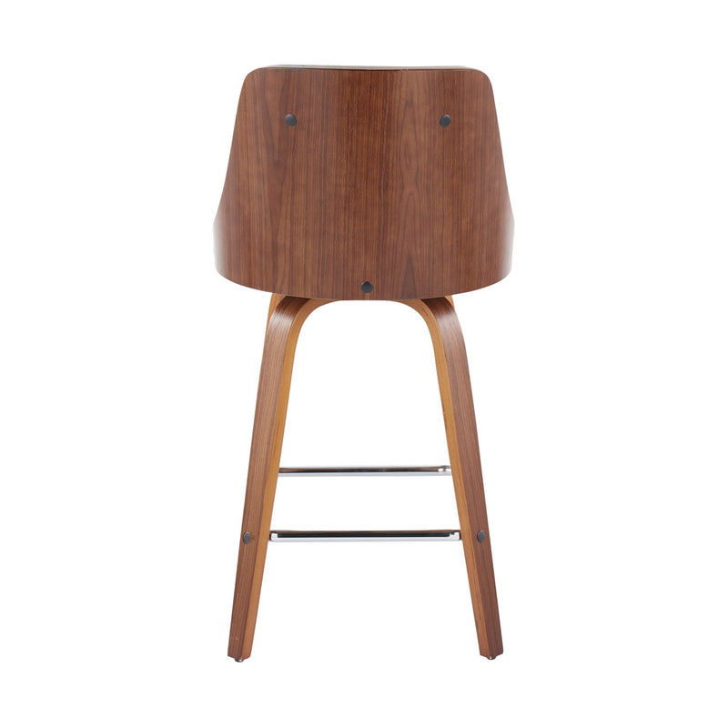 Lumi Source Gianna mid-century modern counter stool set with swivel, square footrest, and sleek design in a natural wood finish.