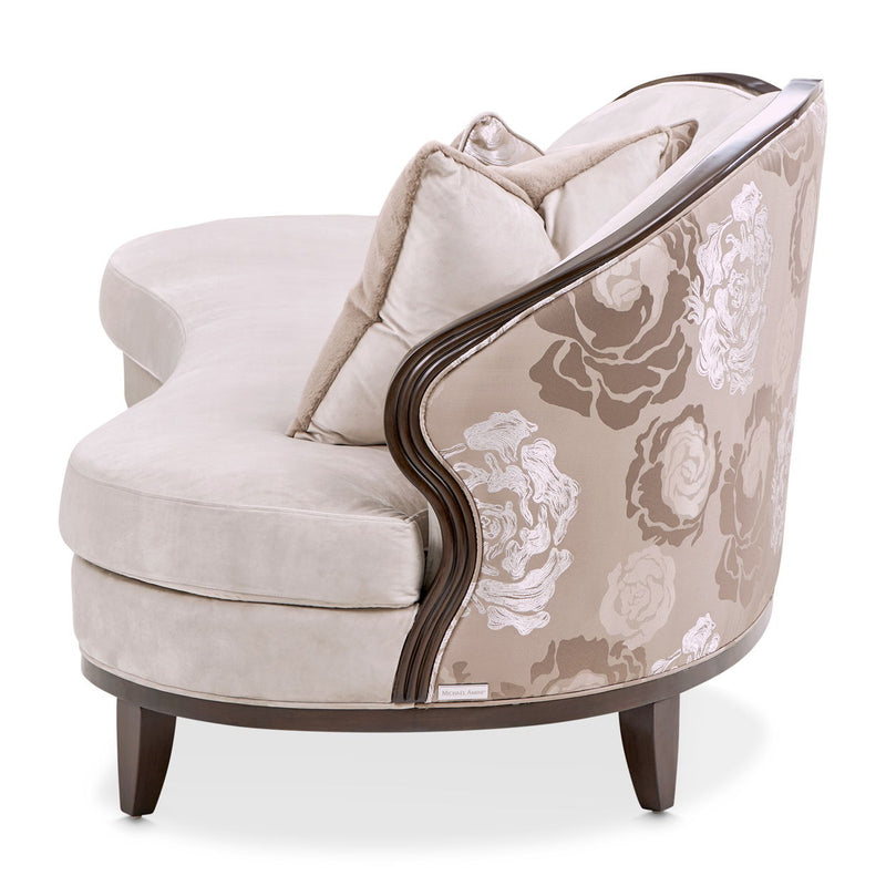Camellia Field - Asymmetrical Velvet Sofa - Beige / Dark Brown - R&R Furniture Gallery (Fountain Valley, CA)