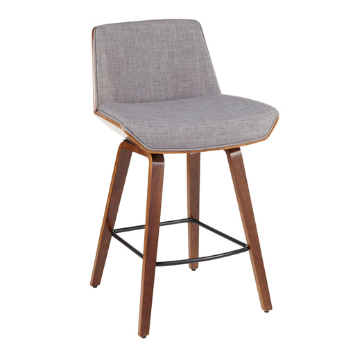 Lumi Source Corazza mid-century modern counter stool with wooden legs and a cushioned seat, 24-27 inch height for kitchen or bar area.