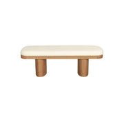 Ollie Boucle Wooden Bench by TOV Furniture, white upholstered bench with wooden legs, modern and stylish seating option.