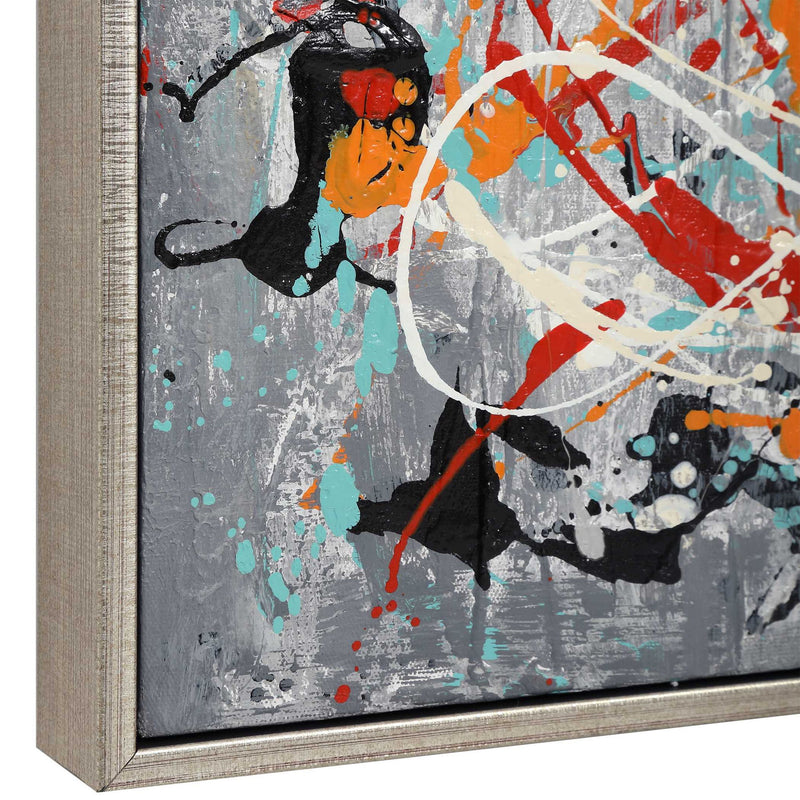 Hand painted canvas art titled Organized Chaos in Pearl Silver by Uttermost, featuring abstract, textured artwork on a decorative canvas.
