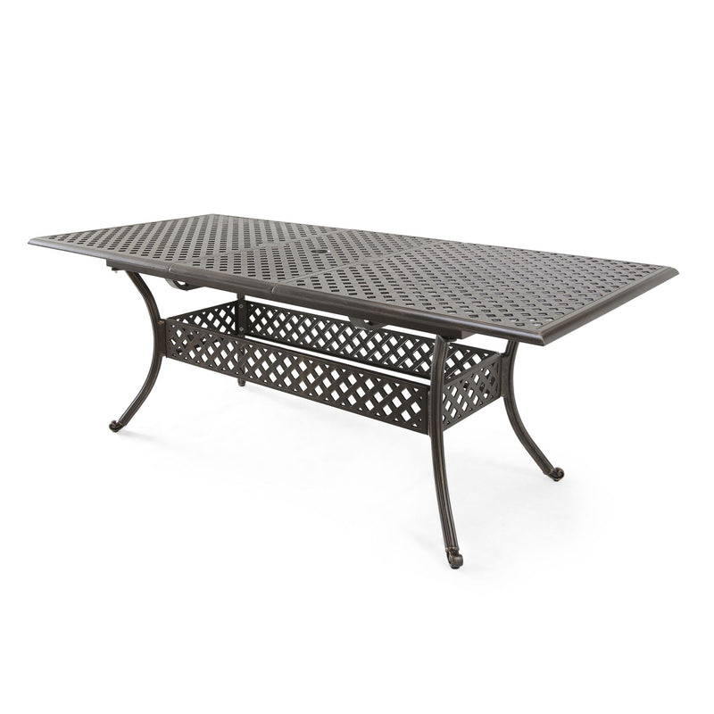 Outdoor Expandable Dining Table With Umbrella Holder, Lattice Pattern And Curved Legs - Black - R&R Furniture Gallery (Fountain Valley, CA)