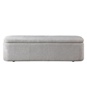 Gray ACME Orane storage bench with cushioned seat and wooden legs, featuring built-in storage compartment.