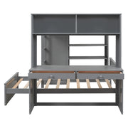 DreamHaus loft bed with twin size standalone bed, shelves, desk, and wardrobe, showcasing a modern multi-functional bedroom setup.