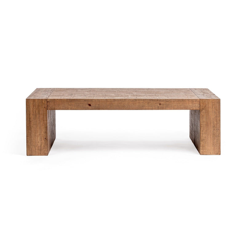 Classic Home Clayton coffee table with wooden top and metal legs, perfect for living room decor.