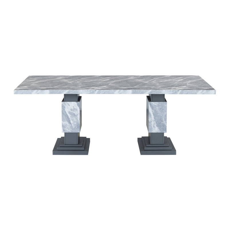 Michelle - Dining Table With Double Pedestal Marble Detailing - Gray - R&R Furniture Gallery (Fountain Valley, CA)
