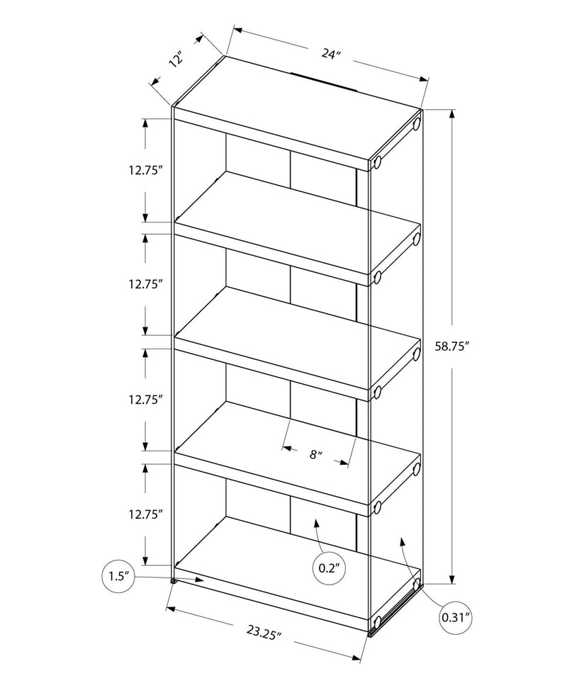 Bookshelf, Bookcase, Etagere, 5 Tier, Glossy Clear Tempered Glass - White - R&R Furniture Gallery (Fountain Valley, CA)