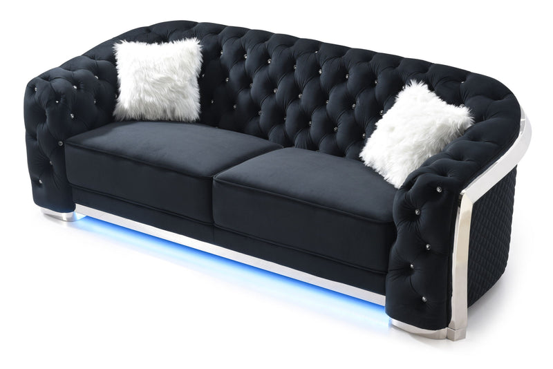 Glory Furniture Sapphire stationary sofa with plush fabric upholstery and modern design, shown in a living room setting.