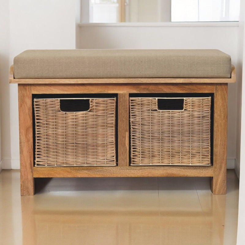 Rattan Basket Linen Bench - Brown - R&R Furniture Gallery (Fountain Valley, CA)