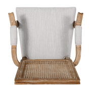 Noble House French country style dining arm chair with cane backrest and elegant wooden frame, showcasing a classic, rustic design.