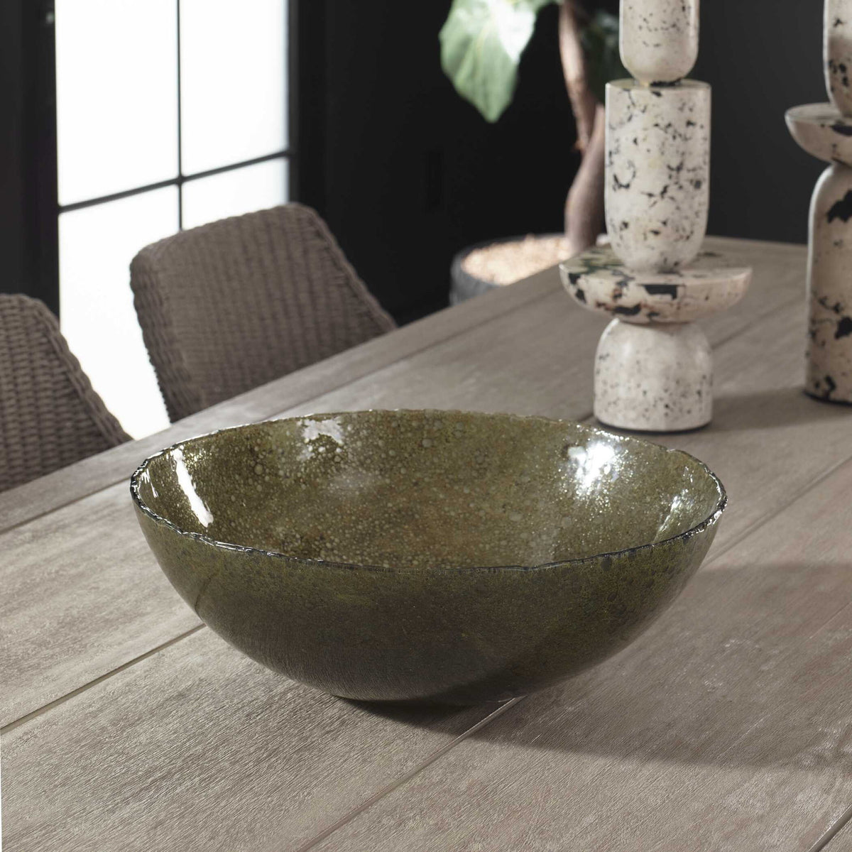 Veridian Shimmer - Earthy Glass Bowl - Green