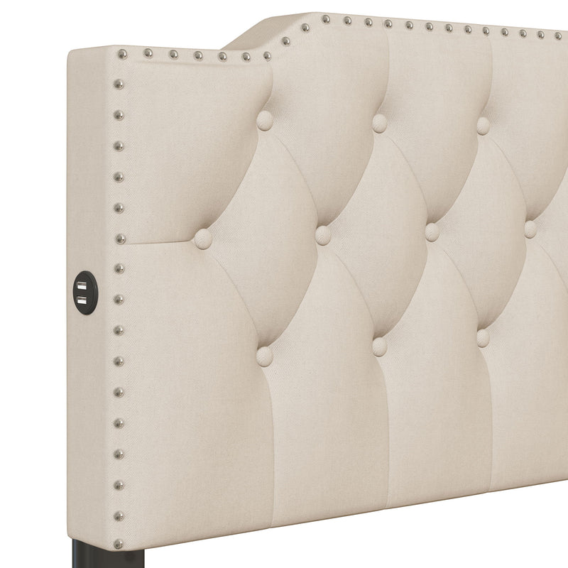 Upholstered Platform Bed With 2 Drawers And 2 Sets Of USB Ports On Each Side, Fabric - R&R Furniture Gallery (Fountain Valley, CA)