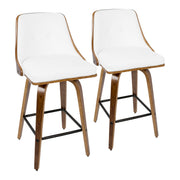 Pair of Lumi Source Gianna mid-century modern counter stools with wooden legs and upholstered seats, set of two.