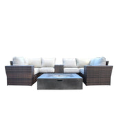 Patio Seating Set With Cushions And Fire Pit - Brown - R&R Furniture Gallery (Fountain Valley, CA)