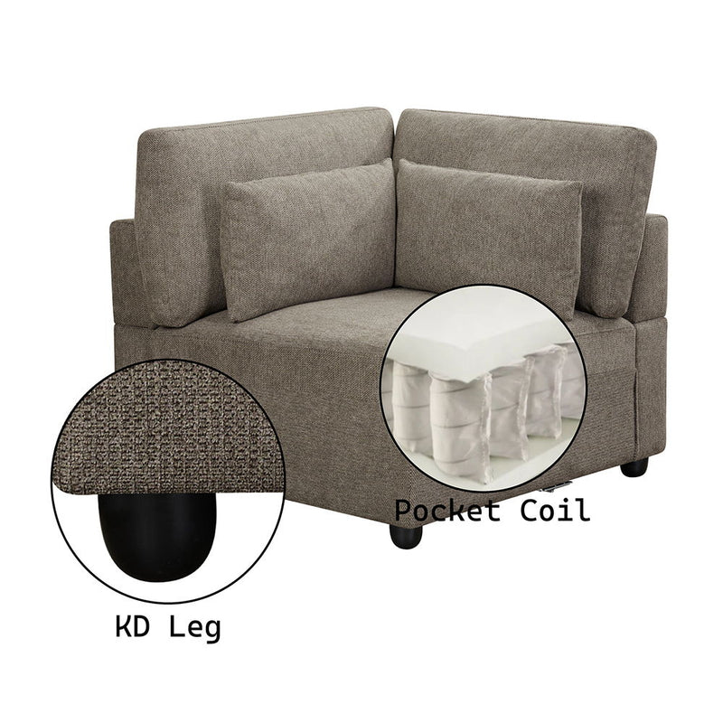Rylie - Modular Wedge With 3 Pillows - Brown Linen - R&R Furniture Gallery (Fountain Valley, CA)