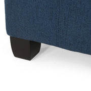Noble House Isabella contemporary storage ottoman with cushioned top and wooden legs, ideal for living room seating and storage.