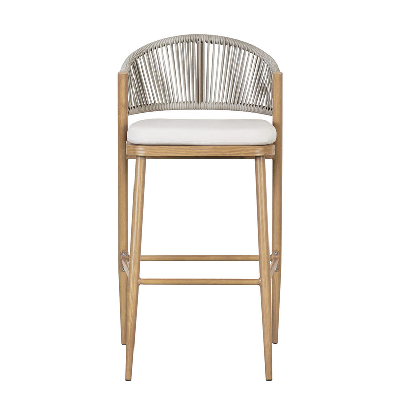 Outdoor Bar Height Metal Frame Counter Stools With Scallop Shaped Backrest & Water Resistant Cushions - R&R Furniture Gallery (Fountain Valley, CA)