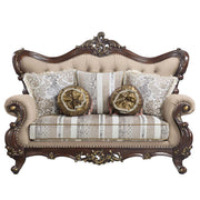 Ragnar - Loveseat With 5 Pillows - Light Brown Linen & Cherry - R&R Furniture Gallery (Fountain Valley, CA)