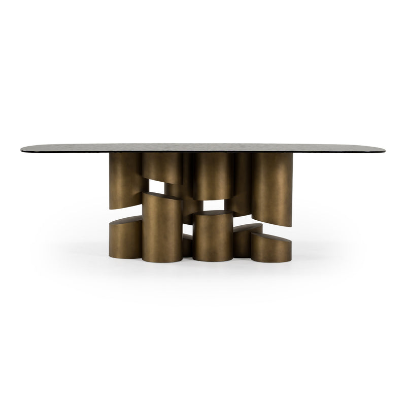 Chancery - Modern Dark Grey Glass + Antique Brass Dining Table — view 2