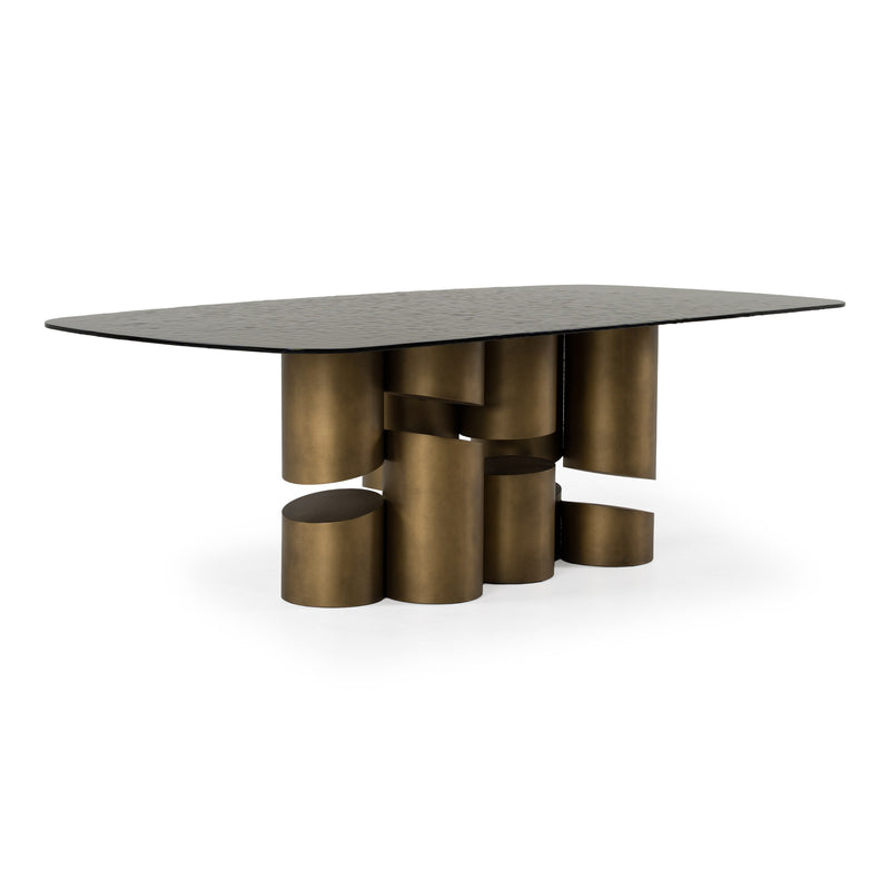 Chancery - Modern Dark Grey Glass + Antique Brass Dining Table — view 3