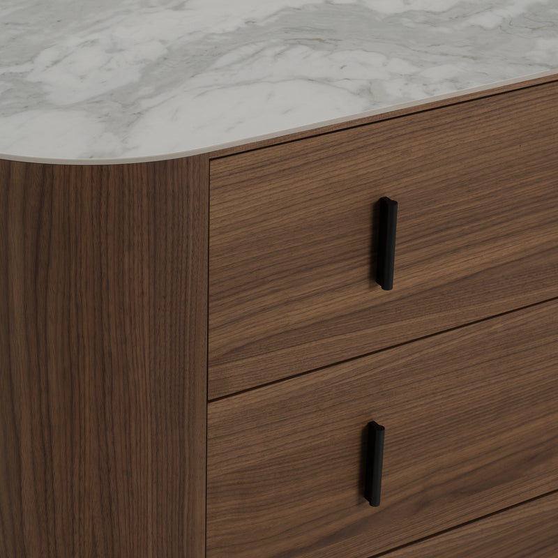 Chelton - Contemporary White Ceramic & Walnut 3-Drawer Dresser — view 5
