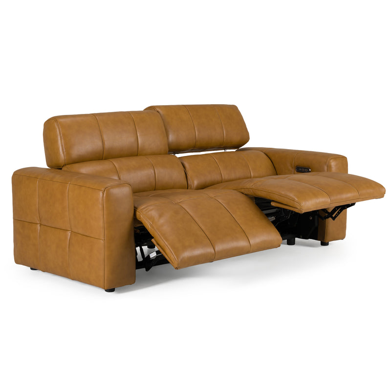 Chevak - Modern Brown Leather Sofa w/ 2 Recliners — view 2