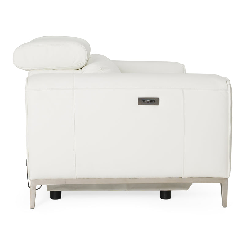 Chignik - Modern White Leather Sofa w/ 2 Recliners — view 2