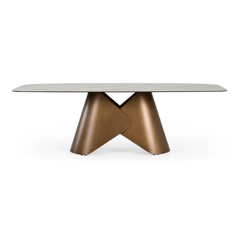 Chiswell - Contemporary White Ceramic + Brushed Brass Dining Table — view 4